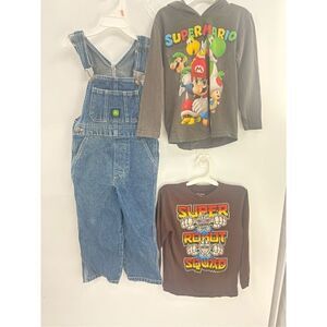 John Deere   overalls with super Mario bro short size 4-5